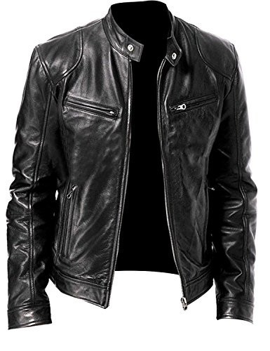 Men black leather biker - men's,